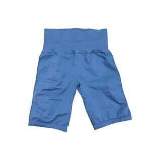 Free People Size Medium / Large Blue Biker Shorts NWOT HAS MISPRINT Perforated